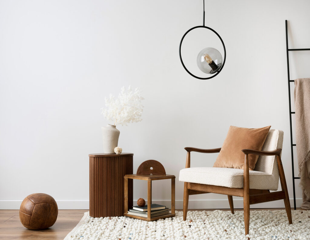 Bright modern living room with neutral tones and clean interior styling